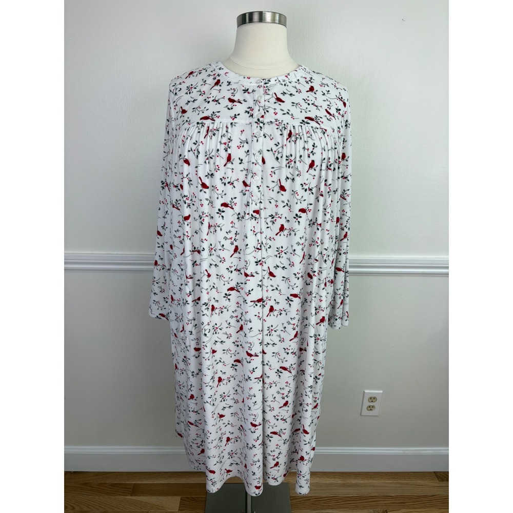 Aria Collection Stretch Velour Full Length Nightgown Size 3X Cardinals Cozy Soft